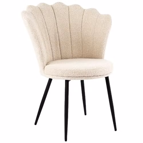 RayGar Genesis Mini Flora Boucle Accent Chair with Petal Back and Black Metal Legs in Beige