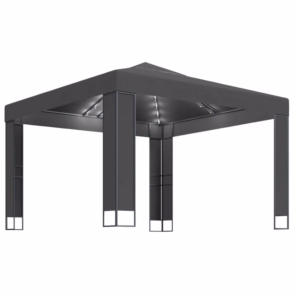 Berkfield Home Double Roof Gazebo with LED String Lights, Anthracite Grey, W/D/H: 3 x 3 x 3 m – 3