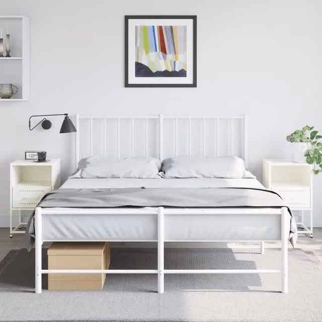 Berkfield Home Set of 2 White Metal Bedside Cabinets, W/D/H: 36 x 39 x 60.5 cm