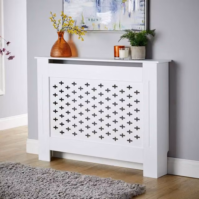 Home Source Medium Radiator Cover in White MDF Wood with Modern Design