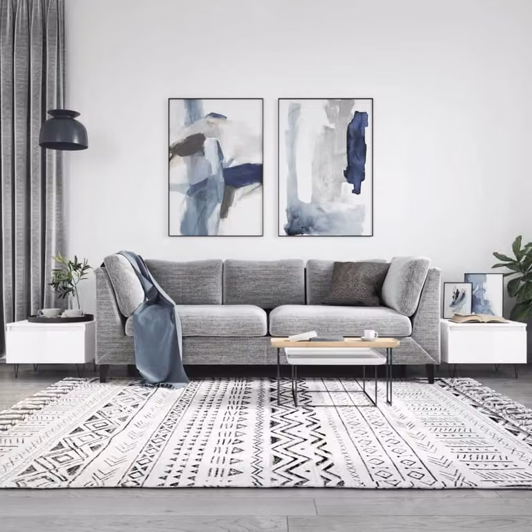 Berkfield Home Set of 2 Modern High Gloss White Nested Coffee Tables, W/D/H: 50 x 46 x 35 cm