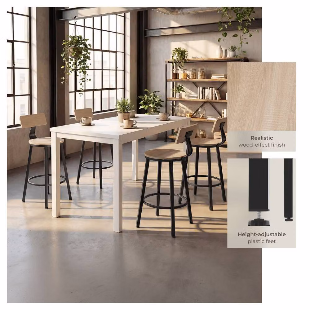 tectake Poole Industrial Set of 4 Bar Stools in Light Oak and Brown – 3