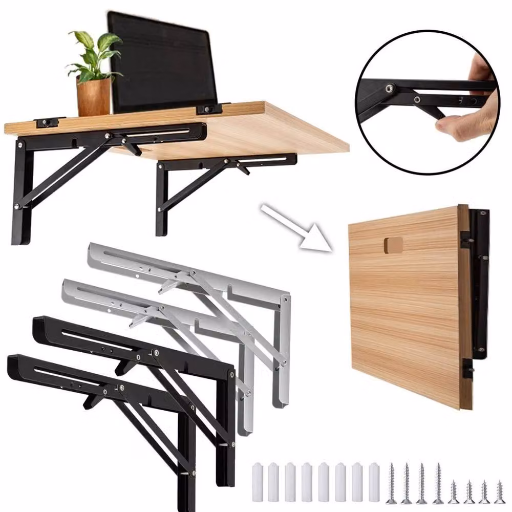 SPETLEK 2-Pack Black Folding Shelf Brackets, 16-inch Triangle Bench Brackets – 4