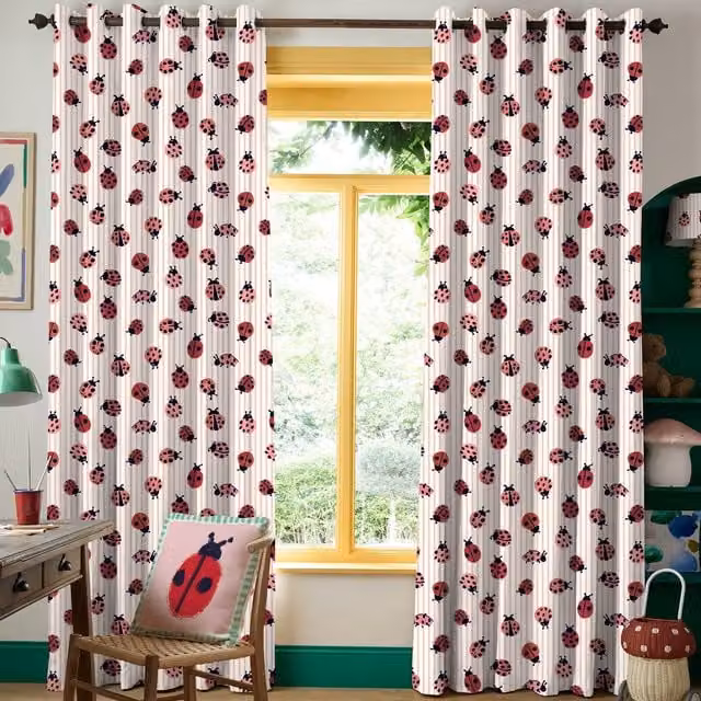 Wee Blue Bell Little Ladybirds Made To Measure Blackout Eyelet Curtains in Red and White