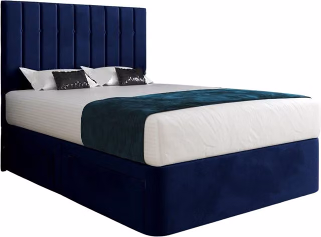 Casani Modern Upholstered Velvet Bed Frame in Blue, W: 140 cm, D: 200 cm
