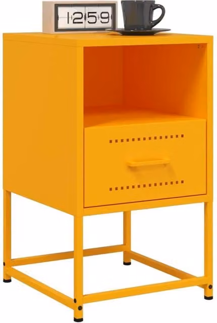 Berkfield Home Durable Metal Bedside Cabinets, 2 Pack, Yellow, W: 36 cm, D: 39 cm, H: 60.5 cm