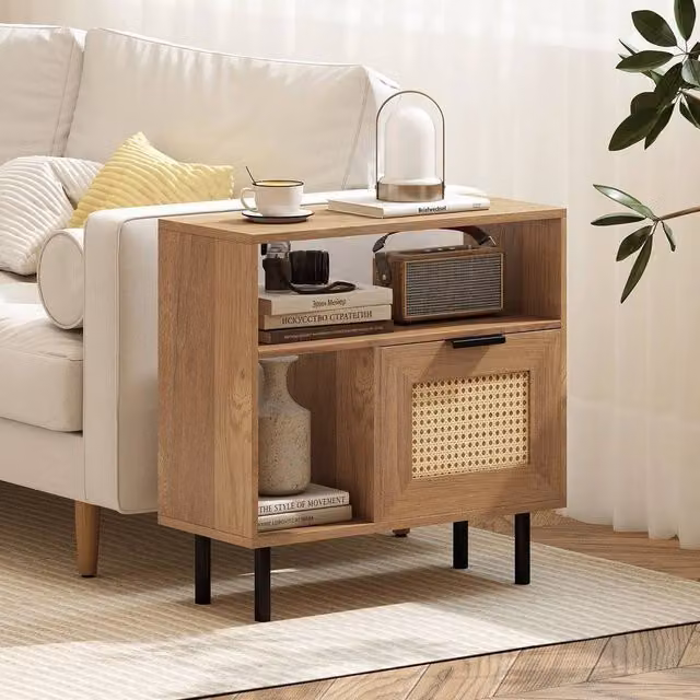 EONLION Boho Rattan Side End Table in Brown