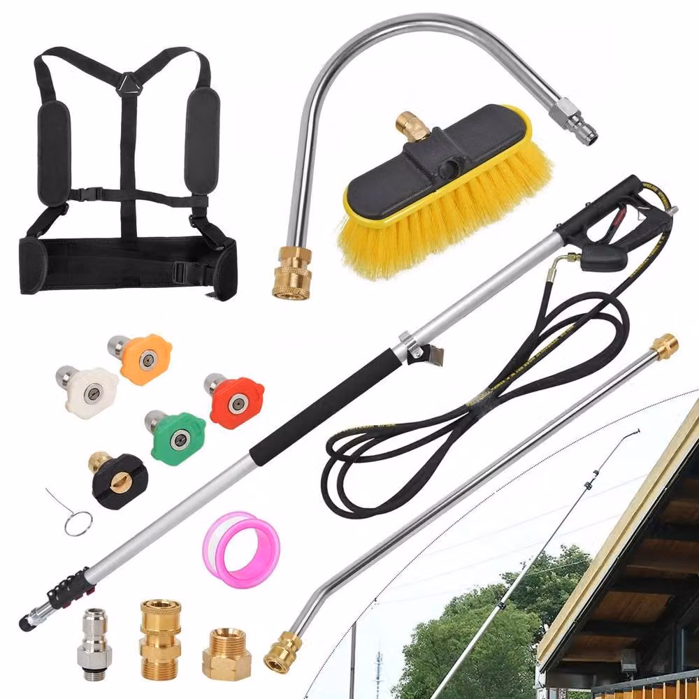 KORVIXA Telescopic Extendable Pressure Washer Wand Pole in Silver and Multicolour Aluminium – 3