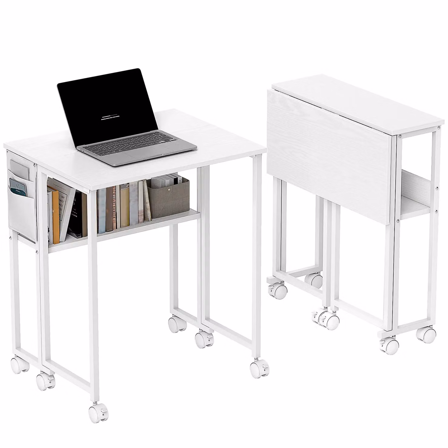 HOMCOM White Foldable Drop Leaf Computer Desk with Castors – 2
