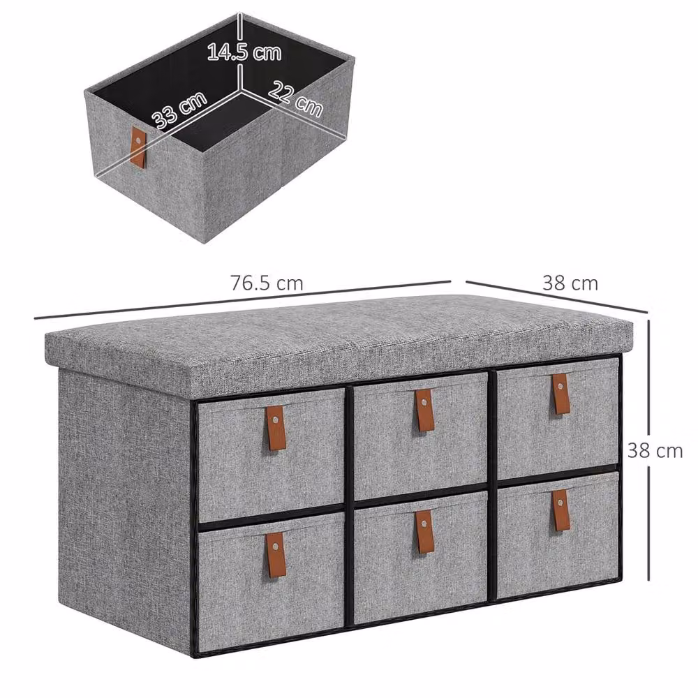 EONLION Grey Fabric Shoe Storage Bench with Upholstered MDF Frame, Width: 100 cm – 2