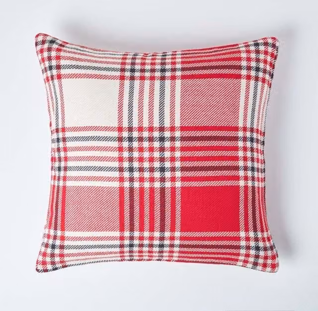 Homescapes Red Cotton Square Cushion Cover, W/D/H: 45 x 45 x 45 cm