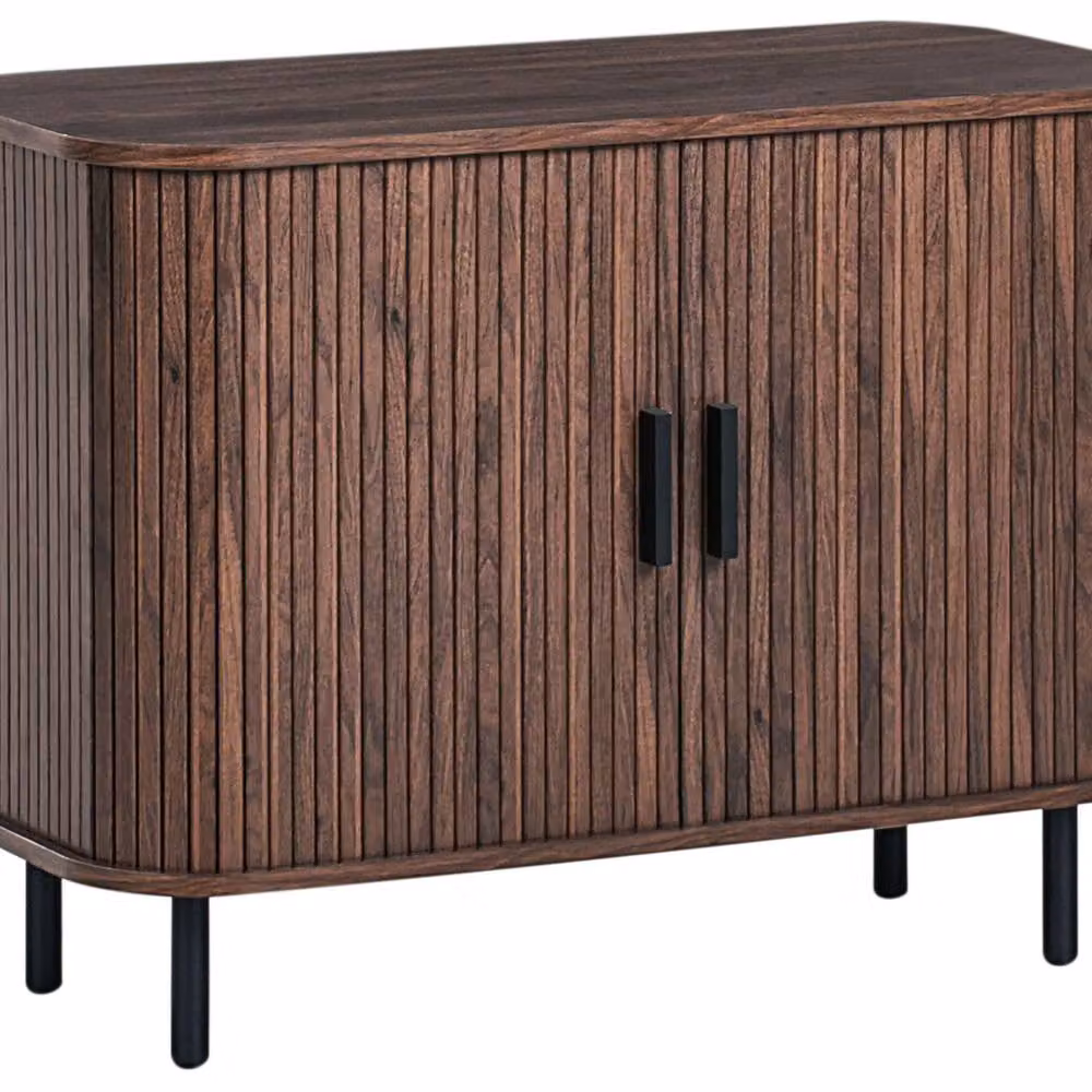 Wyld and Coco Retro Sliding Sideboard in Dark Brown with Black Legs and Pine Handles, W/D/H: 120 x 40 x 80 cm – 2