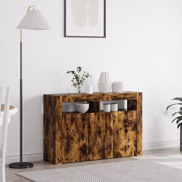 Berkfield Home Modern Smoked Oak Sideboard in Brown, W/D/H: 116 x 30 x 75 cm