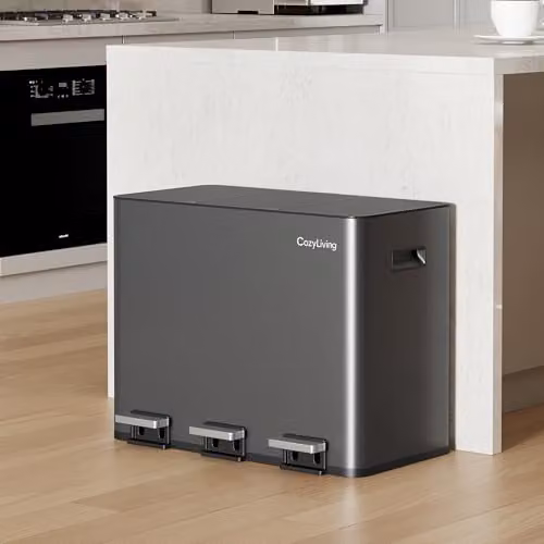 MCC Direct 45L Stainless Steel Kitchen Recycling Pedal Bin with Soft-Close Lids and Removable Inner Buckets, Grey – 3