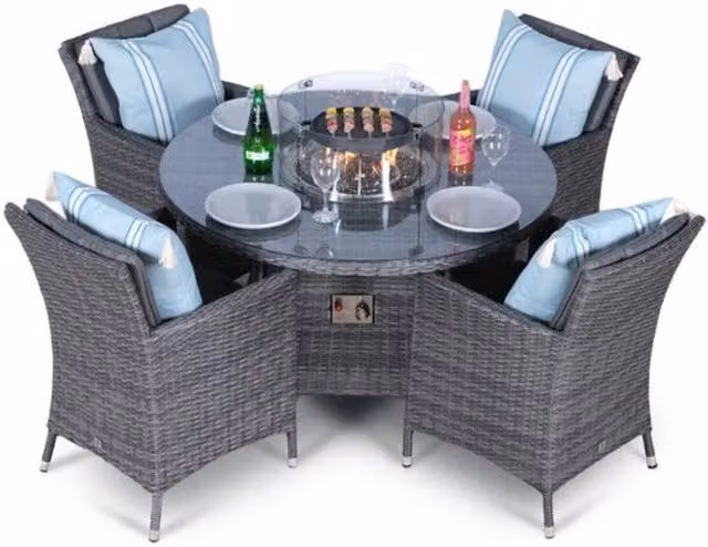 Giardino Modern Rattan Patio Dining Set in Grey and Brown with Glass Top, Diameter: 120 cm