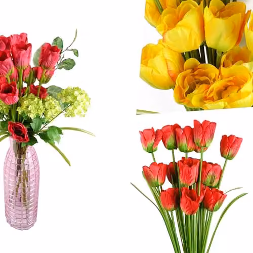 Pegdev Pack of 6 Artificial Tulip Stems in Red and Yellow, 80 cm Height – 4