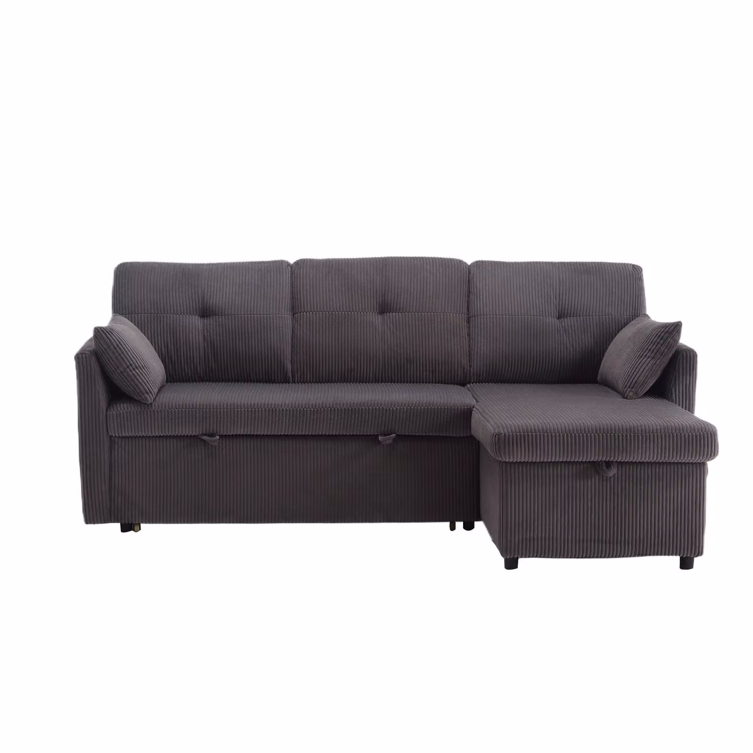GOMYWAY L-Shaped Sectional Sleeper Sofa with Storage Chaise and Corduroy Upholstery, Charcoal Grey, W: 206 cm, D: 130 cm, H: 88 cm – 2