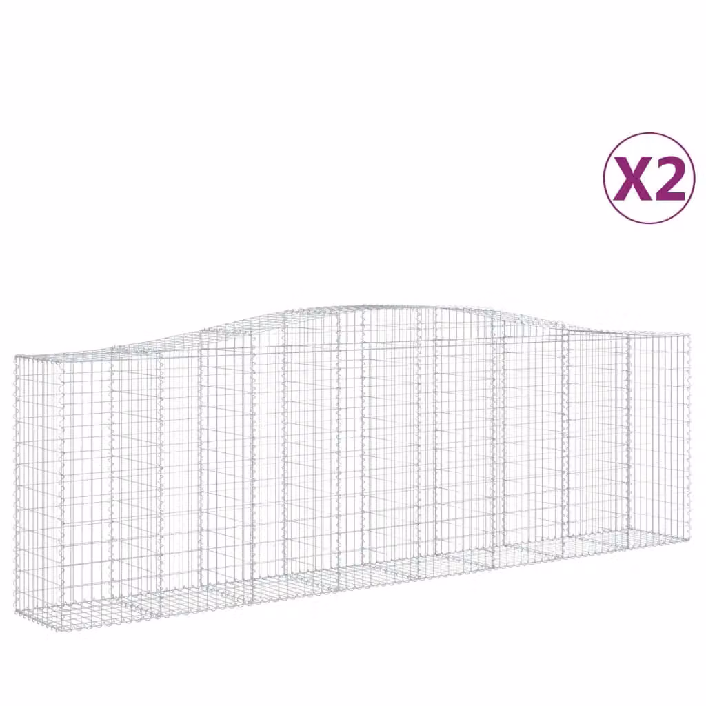 Berkfield Home Arched Gabion Baskets, 2 Piece Set, Silver Galvanised Steel, W: 400 cm, D: 50 cm, H: 120/140 cm – 2