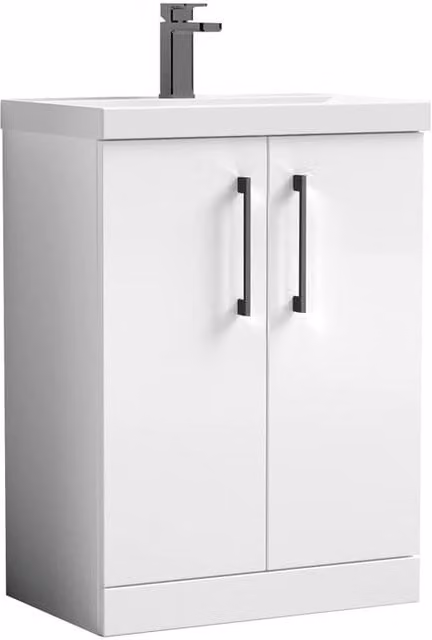 Balterley Mid-Edge Bathroom Vanity Unit with Basin and 2 Soft Close Doors, White, Width: 60 cm – 1