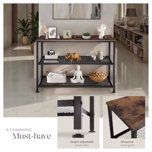 tectake Bristol Industrial Style Console Table with 2 Wire Shelves in Brown – 5
