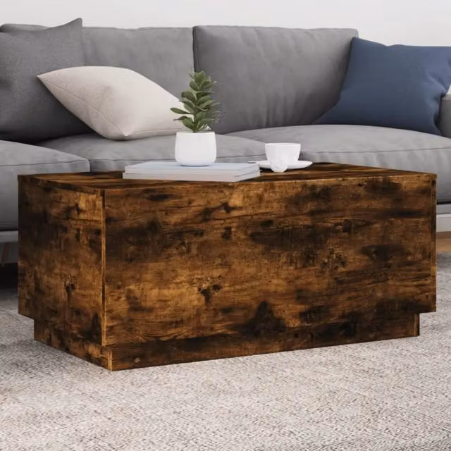 Berkfield Home Modern Rectangular Coffee Table with LED Lights in Smoked Oak Brown, W: 90 cm, D: 50 cm, H: 40 cm
