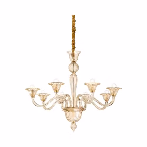 Ideal Lux Brigitta 8-Light Amber Glass Suspended Pendant Light with E14 Base