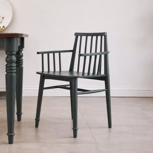 Statement Furniture Queensbury Wooden Dining Armchair with Slatted Back in Green