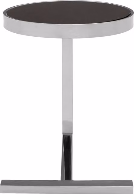 Orsina Modern Round Glass Side Table with T Base in Silver and Black