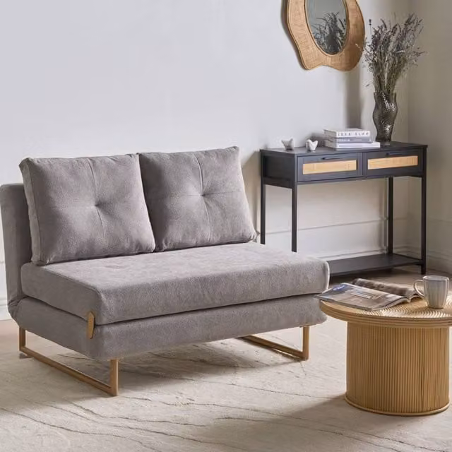 Wyld and Coco 2-Seater Grey Fabric Sofa Bed with Adjustable Headrest and Pull-Out Frame, W/D/H: 120 x 200 cm – 1