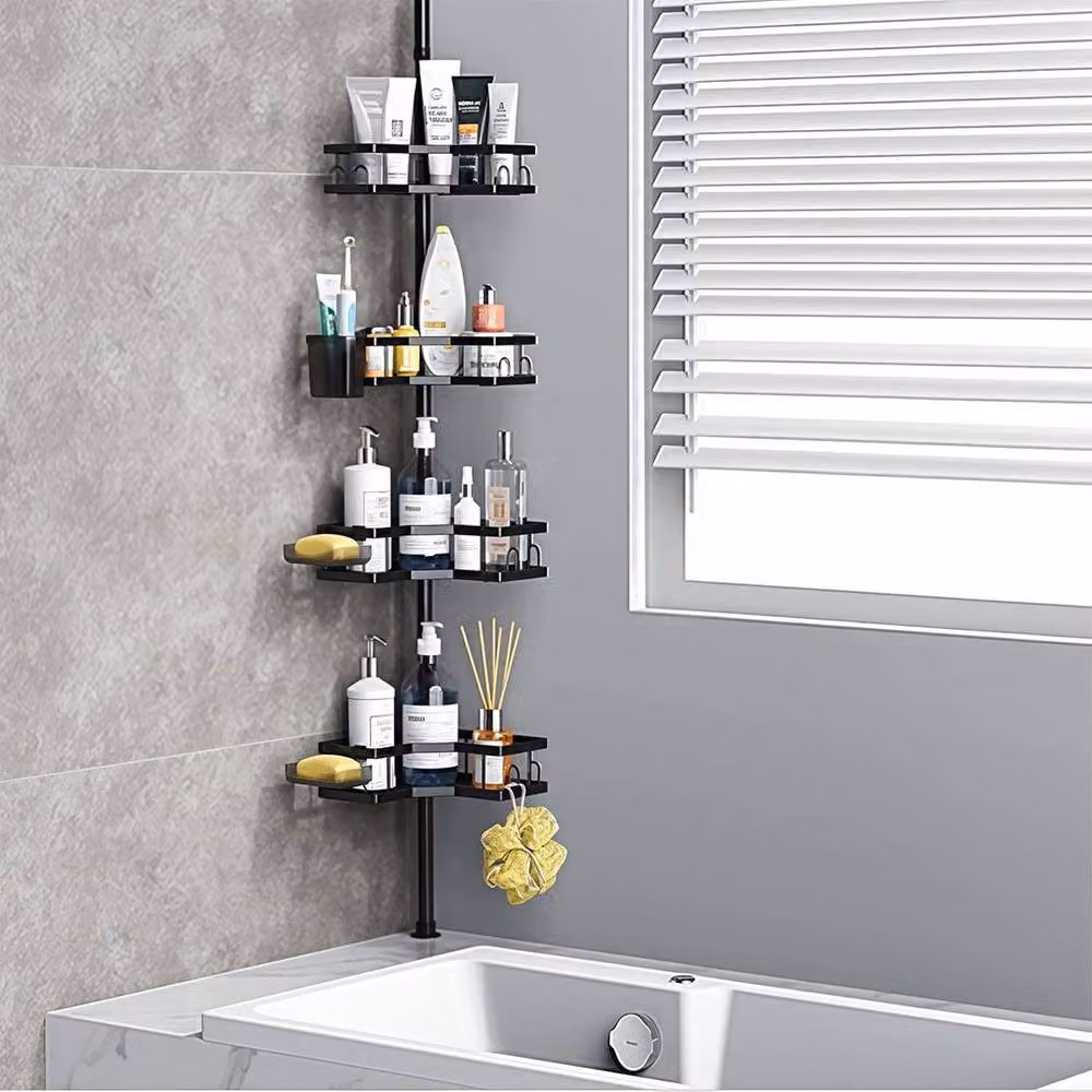VOGREX 4-Tier Telescopic Corner Shower Caddy in Black – 2