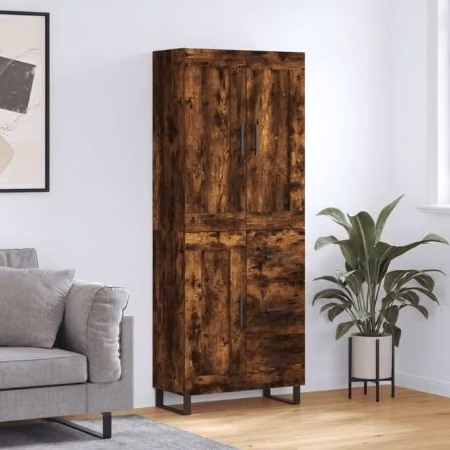 Berkfield Home Smoked Oak Highboard in Brown, W/D/H: 69.5 x 34 x 180 cm – 1