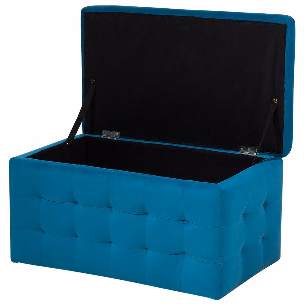 Wyld and Coco Blue Velvet Chesterfield Tufted Storage Ottoman Bench – 4