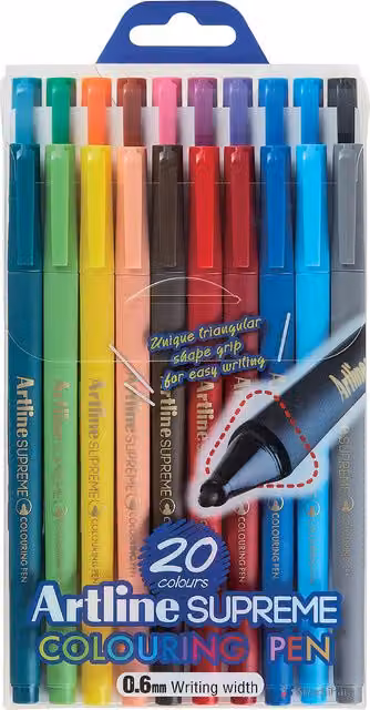 Artline Supreme Fine Tip Ink Colouring Pens, Multicolour, 20 Pack