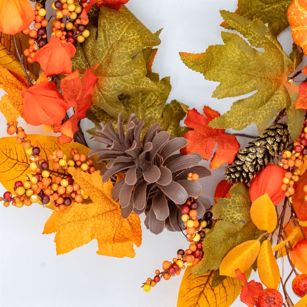 BOSK Pumpkin Ember Orange Autumn Garland with Warm White LED Microbulbs, Length: 182.88 cm, Diameter: 25.4 cm – 3