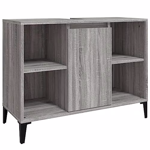 vidaXL Modern Grey Sink Cabinet with Hinged Doors and Internal Shelves, W/D/H: 80 x 33 x 60 cm