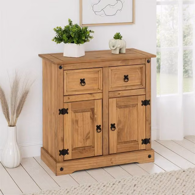 Seconique Corona Essentials Rustic Waxed Pine 2 Door 2 Drawer Sideboard in Sand Beige Brown