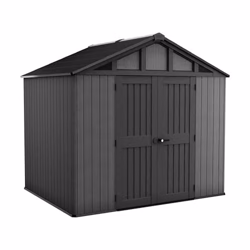 Keter Stronghold 10x8 Garden Shed in Grey with Steel-Reinforced Evotech Resin, Double Doors and Windows – 1
