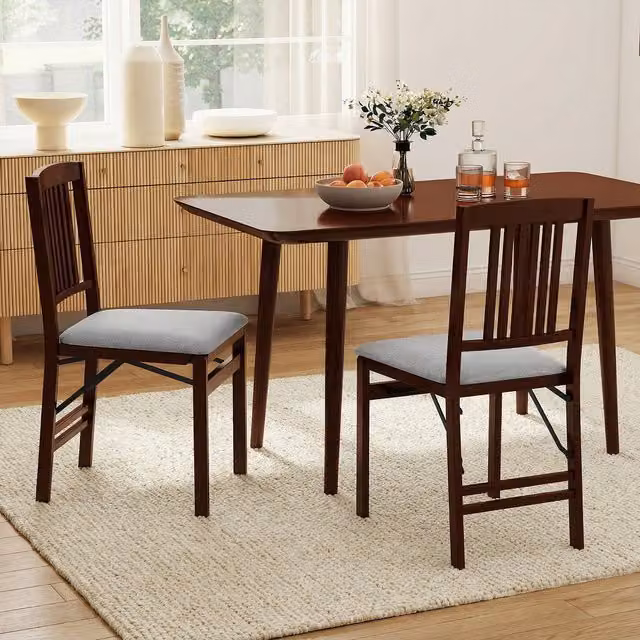 Costway Set of 2 Grey Fabric and Rubberwood Foldable Kitchen Chairs