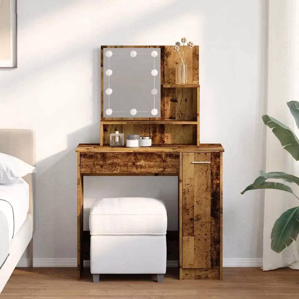 Berkfield Home Rustic Wood Dressing Table with LED in Brown, W: 86.5 cm, D: 35 cm, H: 136 cm – 4