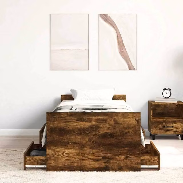 Berkfield Home Durable Bed Frame with Headboard and Footboard in Smoked Oak Brown, W/D/H: 80 x 190 x 78 cm – 1