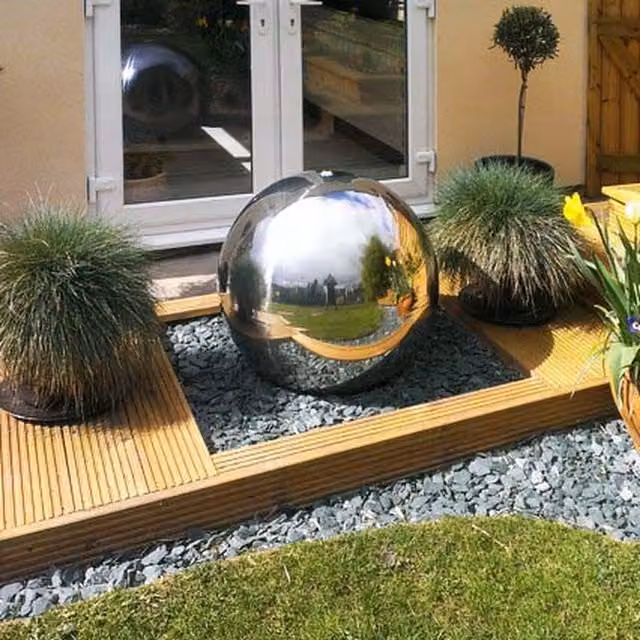 Primrose Polished Stainless Steel Round Sphere Water Feature with Lights in Silver