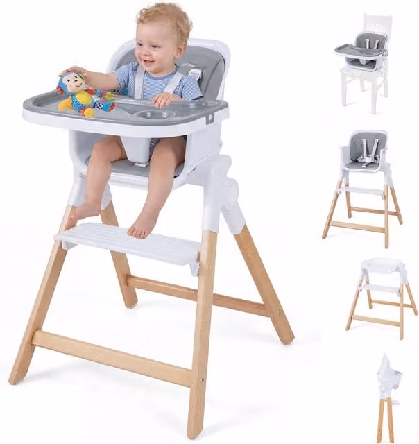Costway Convertible Toddler Feeding High Chair with Detachable Tray in Grey