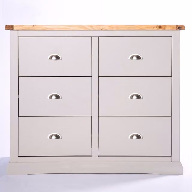Cabinet Bits Loreo 6 Drawer Chest of Drawers in Light Grey with Chrome Cup Handles