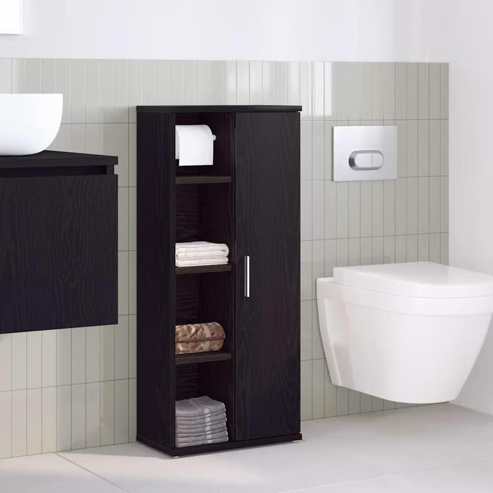 Berkfield Home Black Wall Mounted Bathroom Cabinet with Roll Holder and Open Shelf, W/D/H: 39 x 22 x 90 cm – 3