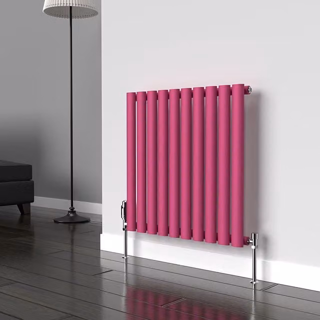 Lux Heat Oval Horizontal Coloured Radiator in Barbie Pink, W: 60.0 cm, H: 54.0 cm, D: 54.0 cm