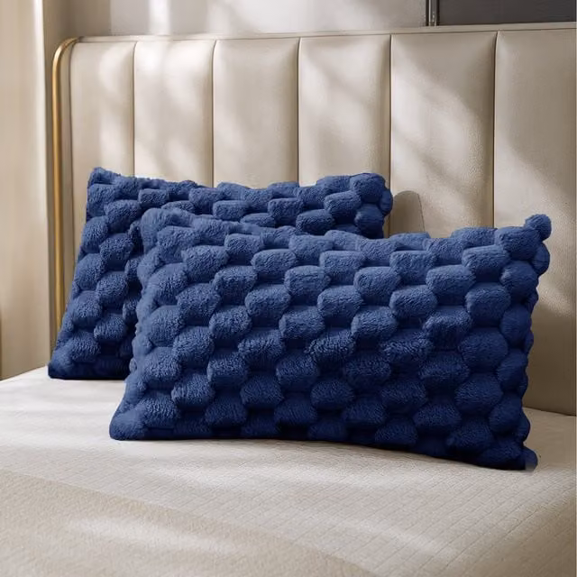 Velosso Reversible Blue Hygge Teddy Fleece Thermal Winter Pillowcase Pair