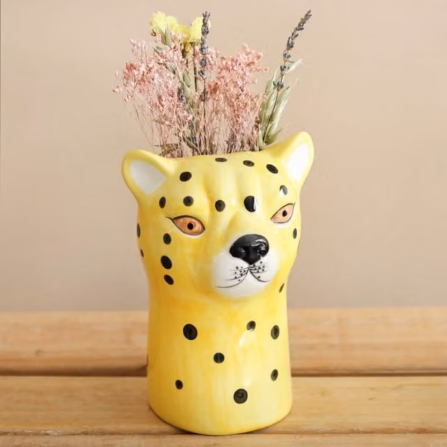 Lisa Angel Ceramic Leopard Head Tabletop Vase in Yellow and Black