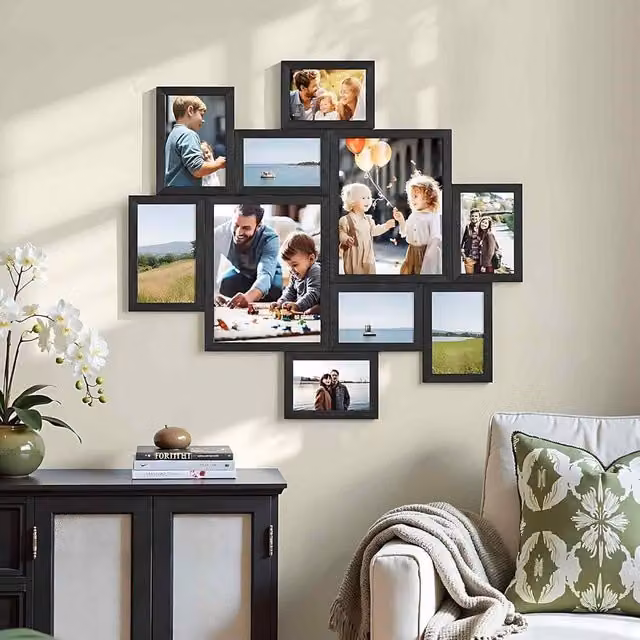 The Bazaarist Set of 10 Black Rectangular Photo Collage Wall Frames