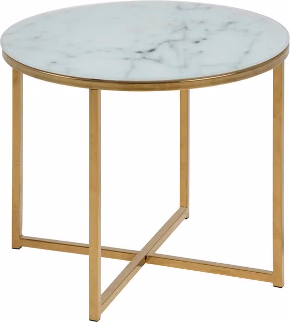 Alisma Round Side Table with White Marble Glass Top and Gold Metal Legs by Furniture To Go