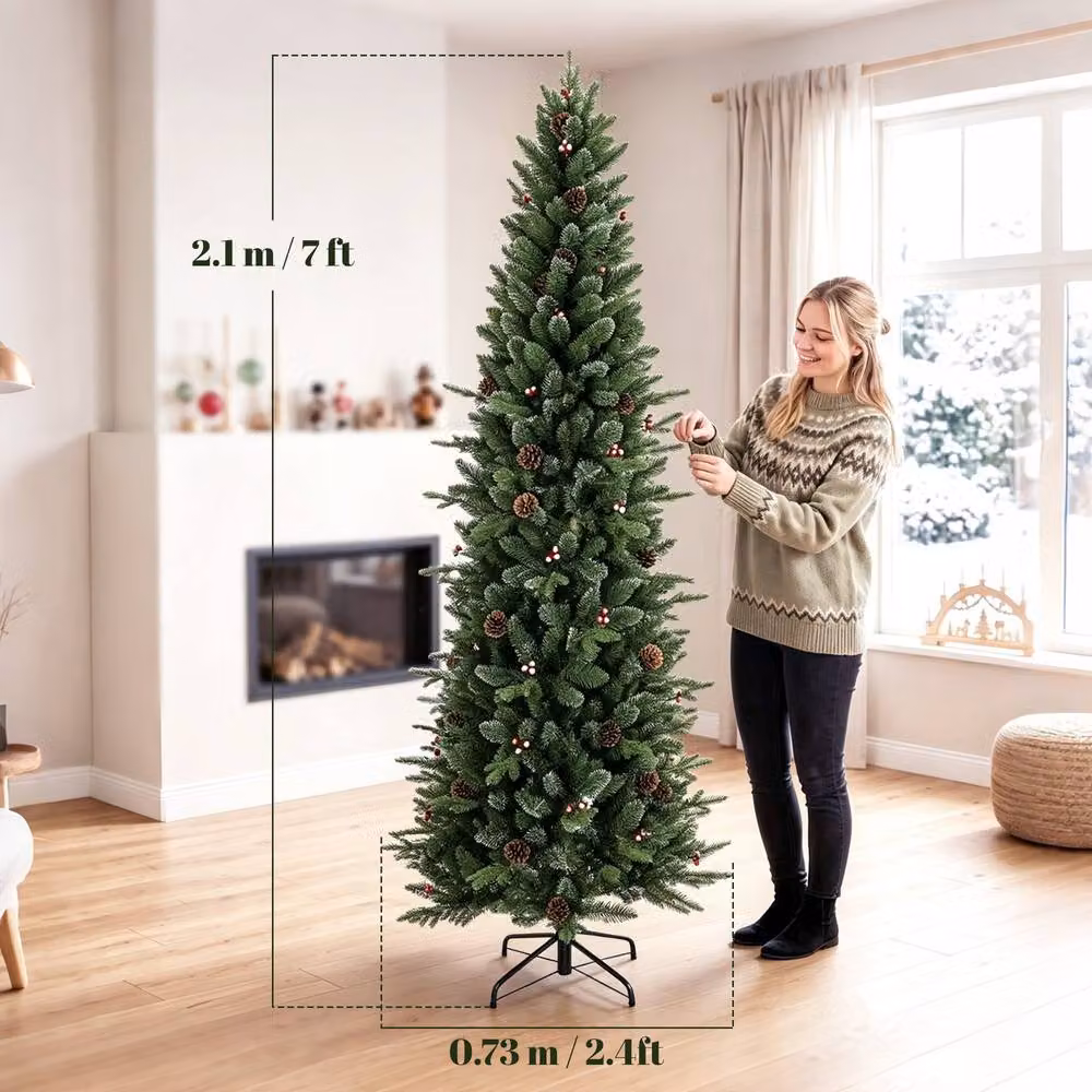 HOMCOM Slim Gracious Pine Christmas Tree, Green, Height: 210 cm – 3